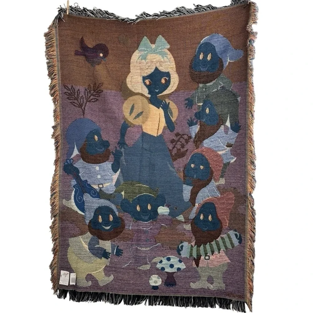 Disney Snow White Seven Dwarfs Tapestry Blanket Multicolor Woven Fringed‎ Throw